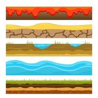 solo, solo, superfície da água, para jogos personalizados. plataforma de jogo 2D. ilustração vetorial de terra, lava arenosa vetor