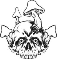 ilustrações vetoriais de clipart de silhhouette de caveira de fungo para seu logotipo de trabalho, camiseta de mercadoria de mascote, adesivos e designs de etiquetas, pôster, cartões de saudação, empresa de negócios de publicidade ou marcas. vetor