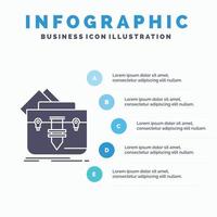 portfólio. sacola. Arquivo. pasta. modelo de infográficos de maleta para site e apresentação. ícone de glifo cinza com ilustração em vetor estilo infográfico azul.