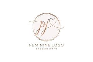 logotipo inicial de caligrafia pj com logotipo de vetor de modelo de círculo de casamento inicial, moda, floral e botânico com modelo criativo.