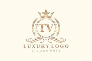 modelo de logotipo de luxo real de carta inicial de tv em arte vetorial para restaurante, realeza, boutique, café, hotel, heráldica, joias, moda e outras ilustrações vetoriais. vetor