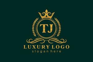 modelo de logotipo de luxo real de letra tj inicial em arte vetorial para restaurante, realeza, boutique, café, hotel, heráldica, joias, moda e outras ilustrações vetoriais. vetor