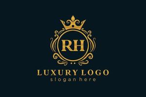 modelo de logotipo de luxo real inicial da letra rh em arte vetorial para restaurante, realeza, boutique, café, hotel, heráldica, joias, moda e outras ilustrações vetoriais. vetor