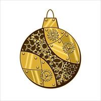 bola de natal feita de latão brilhante, placas de metal dourado, engrenagens, rodas dentadas, rebites em estilo steampunk. ilustração vetorial. vetor