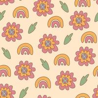 padrão floral vintage sem costura com arco-íris groovy vetor