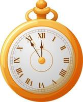 relógios vintage de ouro para o ano novo e natal, relógio mostra cinco minutos para doze vetor
