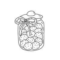 frasco de vidro desenhado à mão de vetor cheio de biscoitos isolados. jarra de vidro doodle com clipart de biscoitos
