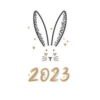 Sinal de 2023 com coelhinho fofo. símbolo de ano novo de vetor em fundo branco.