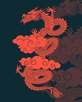 ilustração de dragão vermelho em estilo asiático