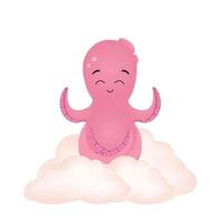impressão de personagem de polvo infantil fofo. polvo rosa em uma nuvem. clipart para design infantil. vetor