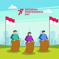 jogos tradicionais da indonésia durante o dia da independência, tradução de balap karung ou corrida de saco. celebração da liberdade vetor