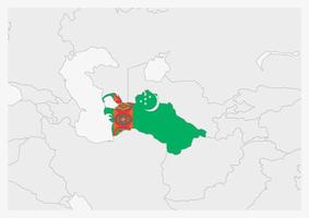 mapa do turquemenistão destacado nas cores da bandeira do turquemenistão vetor