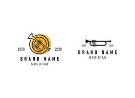 design de logotipo de trompete, gerar melodia, ilustração de esboço de vetor de instrumento musical de jazz