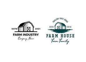 design de logotipo de fazenda vintage - casa de construção de madeira de celeiro fazenda vaca gado vetor