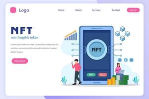 token não fungível nft, tecnologia blockchain de arte criptográfica digital, ilustração vetorial plana, vetor