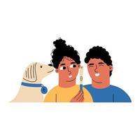 uma jovem família está esperando um bebê. futura mãe mostra um teste de gravidez positivo para o marido. ilustração vetorial em estilo simples vetor