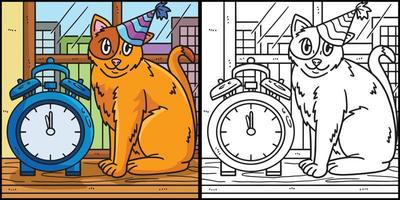 ilustração de gato e relógio de contagem regressiva de ano novo vetor