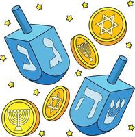 dreidel e moedas de hanukkah clipart colorido dos desenhos animados vetor