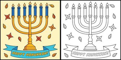 feliz hanukkah menorah ilustração de página para colorir vetor