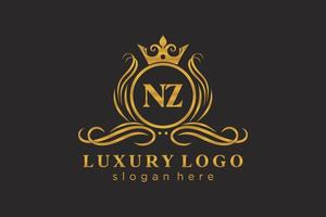 modelo de logotipo de luxo real carta inicial nz em arte vetorial para restaurante, realeza, boutique, café, hotel, heráldica, joias, moda e outras ilustrações vetoriais. vetor