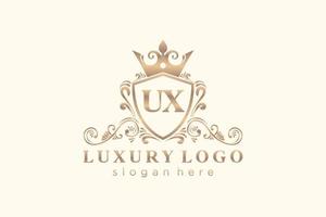 modelo de logotipo de luxo real inicial ux letter em arte vetorial para restaurante, realeza, boutique, café, hotel, heráldica, joias, moda e outras ilustrações vetoriais. vetor