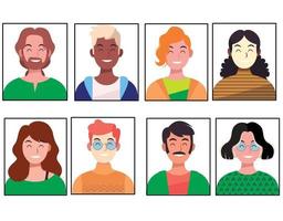 conjunto de avatares planos de rostos felizes de família vetor