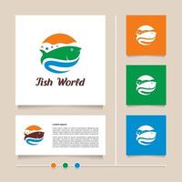 design de vetor de logotipo do mundo dos peixes com cor laranja, azul e verde moderna. ilustração vetorial de logotipo do mundo do mar