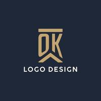 ok design inicial do logotipo do monograma em estilo retangular com lados curvos vetor