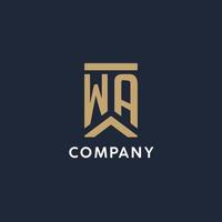 wa design inicial do logotipo do monograma em estilo retangular com lados curvos vetor