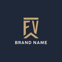 fv design de logotipo de monograma inicial em estilo retangular com lados curvos vetor