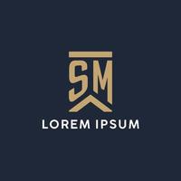 sm design de logotipo de monograma inicial em estilo retangular com lados curvos vetor