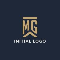 mg design inicial do logotipo do monograma em estilo retangular com lados curvos vetor