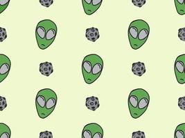 padrão sem emenda de personagem de desenho animado alienígena em fundo verde vetor