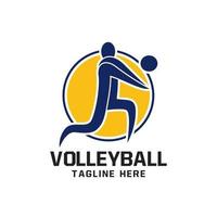 design de logotipo de vôlei com ícone de jogador de vôlei vetor