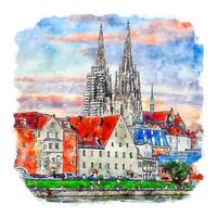 regensburg alemanha esboço em aquarela ilustração desenhada à mão vetor