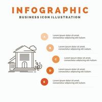 casa. lar. apartamento. prédio. modelo de infográficos de escritório para site e apresentação. ícone de linha cinza com ilustração vetorial de estilo infográfico laranja vetor