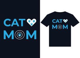 ilustrações de mãe de gato para design de camisetas prontas para impressão vetor