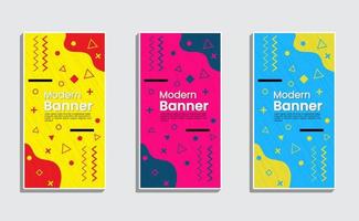 design de banner vertical - tema moderno de memphis e opções de cores disponíveis. vetor