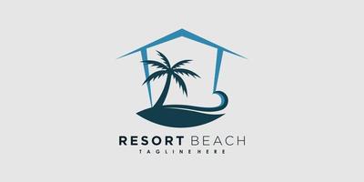 vetor de design de logotipo de praia resort com conceito criativo de palma de ícone