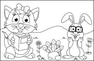 colorir desenho animado de animais para crianças vetor
