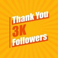 obrigado 3k seguidores, 3000 seguidores celebração design colorido moderno.