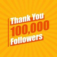 obrigado 100.000 seguidores, 100k seguidores celebração design colorido moderno.