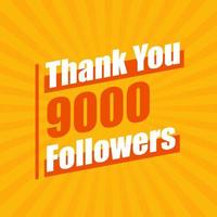 obrigado 9000 seguidores, 9k seguidores celebração design colorido moderno. vetor
