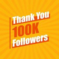 obrigado 100k seguidores, 100.000 seguidores celebração design colorido moderno.