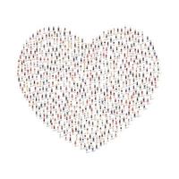 grande grupo de pessoas silhueta amontoados em forma de coração isolado no fundo branco. ilustração vetorial
