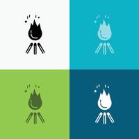 incêndio. chama. fogueira. acampamento. ícone de acampamento sobre vários planos de fundo. design de estilo glifo. projetado para web e aplicativo. ilustração vetorial eps 10 vetor