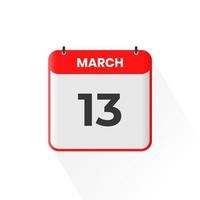13 de março ícone de calendário. 13 de março data do calendário mês ícone ilustrador vetorial vetor