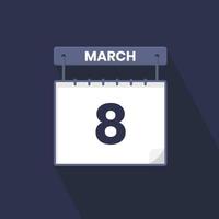 ícone de calendário de 8 de março. 8 de março data de calendário mês ícone ilustrador vetorial