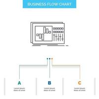 ao controle. equalizador. equalização. som. design de fluxograma de negócios de estúdio com 3 etapas. ícone de linha para modelo de plano de fundo de apresentação lugar para texto vetor