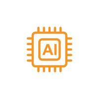 eps10 laranja vector chip ai cérebro ícone da linha de inteligência artificial isolado no fundo branco. símbolo do processador ai em um estilo moderno simples e moderno para o design do seu site, logotipo e aplicativo móvel